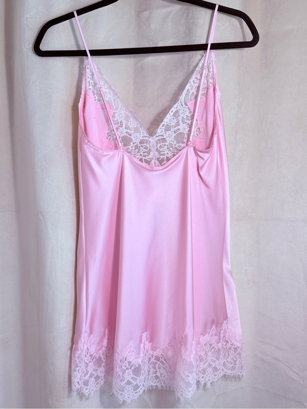 SKIMS Silk Lace-Trim Mini Slip Dress, Sz S, color Peony Tonal - Picture 2 of 10